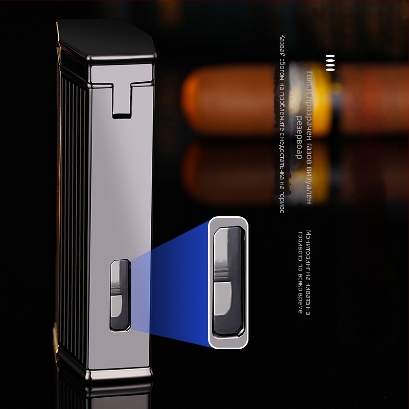 Запалвач за пури с четири пламъка, бутан, ветроустойчив дизайн, метално тяло и отпечатано лого