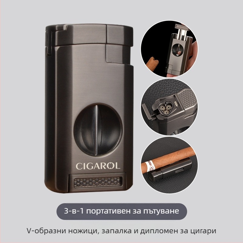 Комплект ножици за пури и запалка, интегриран инструмент, преносим, пластмасов корпус, стил лайт лукс