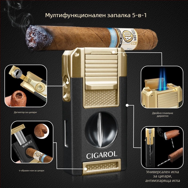 Комплект ножици за пури и запалка, интегриран инструмент, преносим, пластмасов корпус, стил лайт лукс