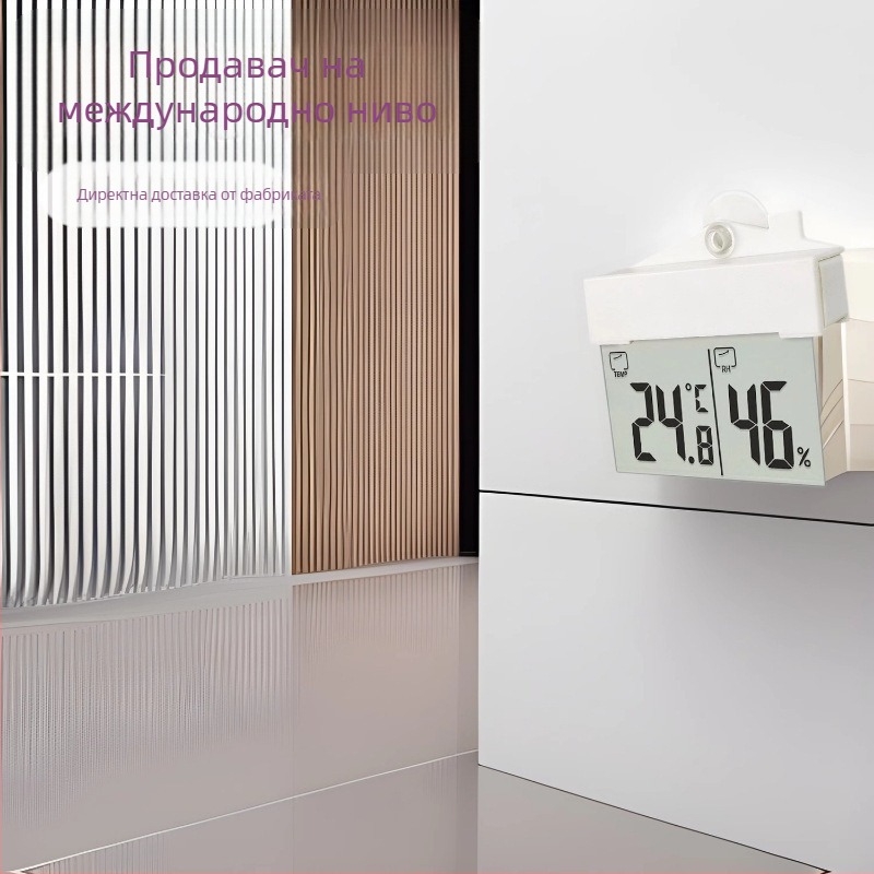Прозоречен термометър и хигромер със самозалепваща вакуумна чашка, за вътрешен и външен монтаж, резолюция на температурата 1 °C