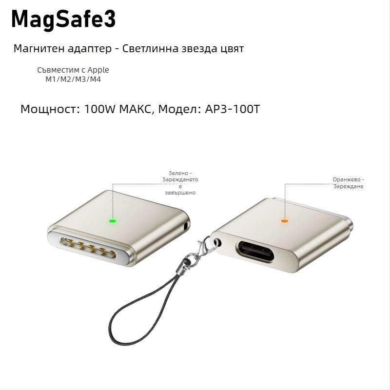 Emmons Type-C към MagSafe 3/2 магнитен адаптер за MacBook Pro/Air, модел C женски към MagSafe3