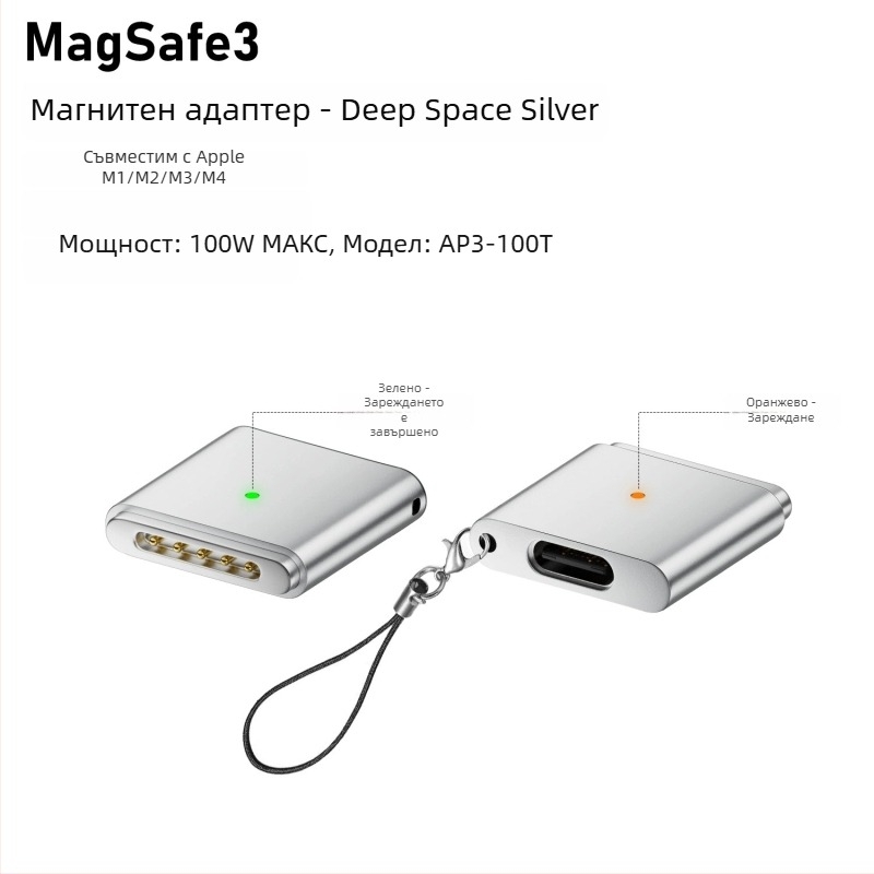 Emmons Type-C към MagSafe 3/2 магнитен адаптер за MacBook Pro/Air, модел C женски към MagSafe3