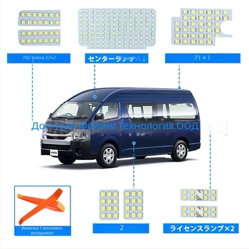 Автомобилни таванни LED светлини за интериор – FY-hiace200-1; LED 5050 3XIN, 12V, 5W, Toyota Hiace 200 Series Sea Lion