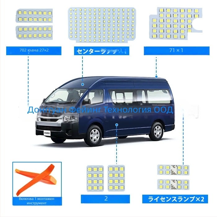 Автомобилни таванни LED светлини за интериор – FY-hiace200-1; LED 5050 3XIN, 12V, 5W, Toyota Hiace 200 Series Sea Lion