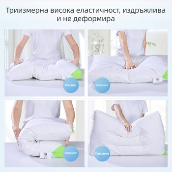 Детска възглавница, правоъгълна форма, височина 1–5 cm, тегло 0.55–1.0 kg, пълнеж полиестерово влакно (100%), плат 100% памук