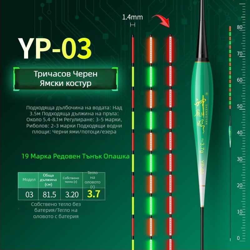 Риболовен поплавък със светещо тяло, двойно използване, анти вятър и анти вълни, дебела опашка • Материал: композитен материал • Марка: Default Item