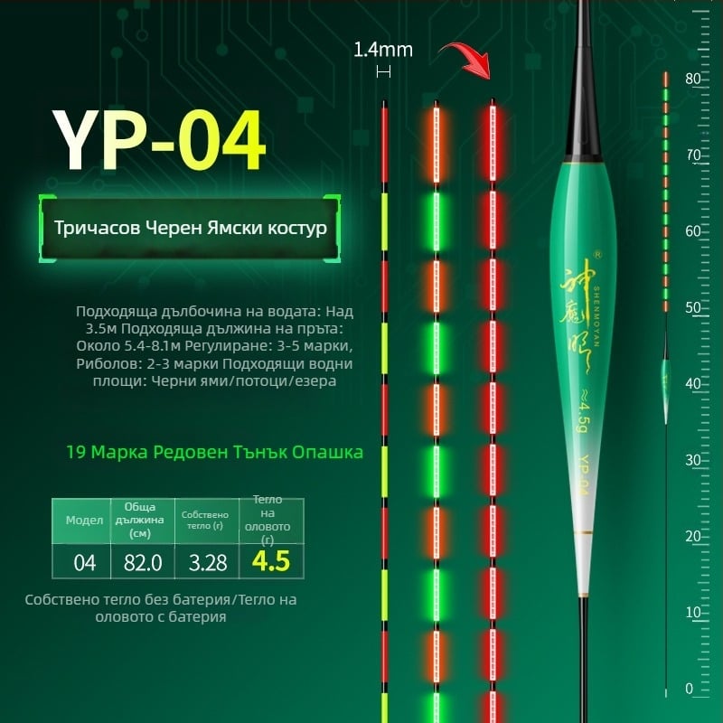 Риболовен поплавък със светещо тяло, двойно използване, анти вятър и анти вълни, дебела опашка • Материал: композитен материал • Марка: Default Item