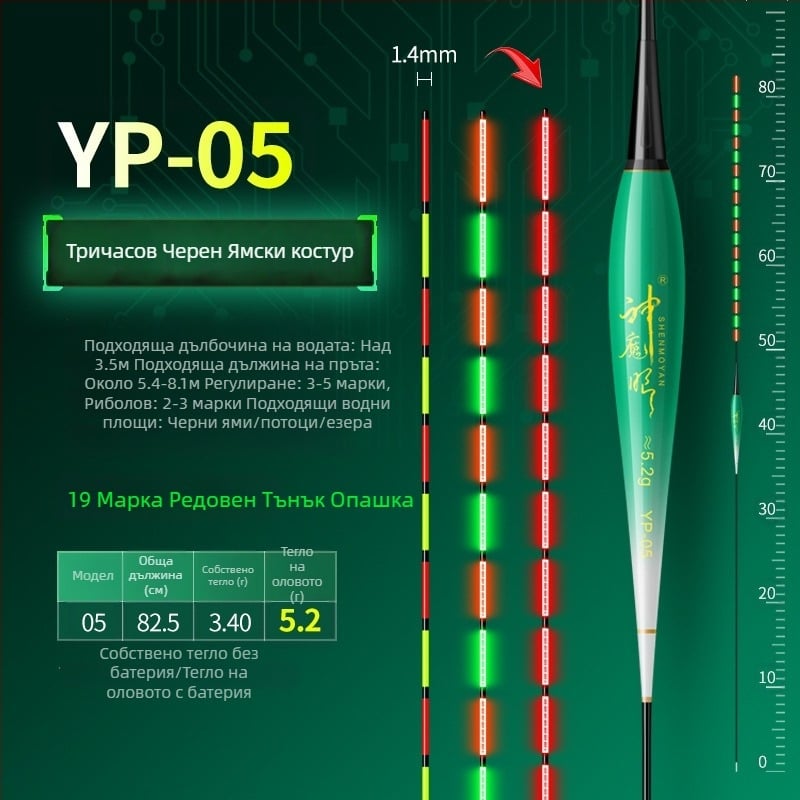 Риболовен поплавък със светещо тяло, двойно използване, анти вятър и анти вълни, дебела опашка • Материал: композитен материал • Марка: Default Item