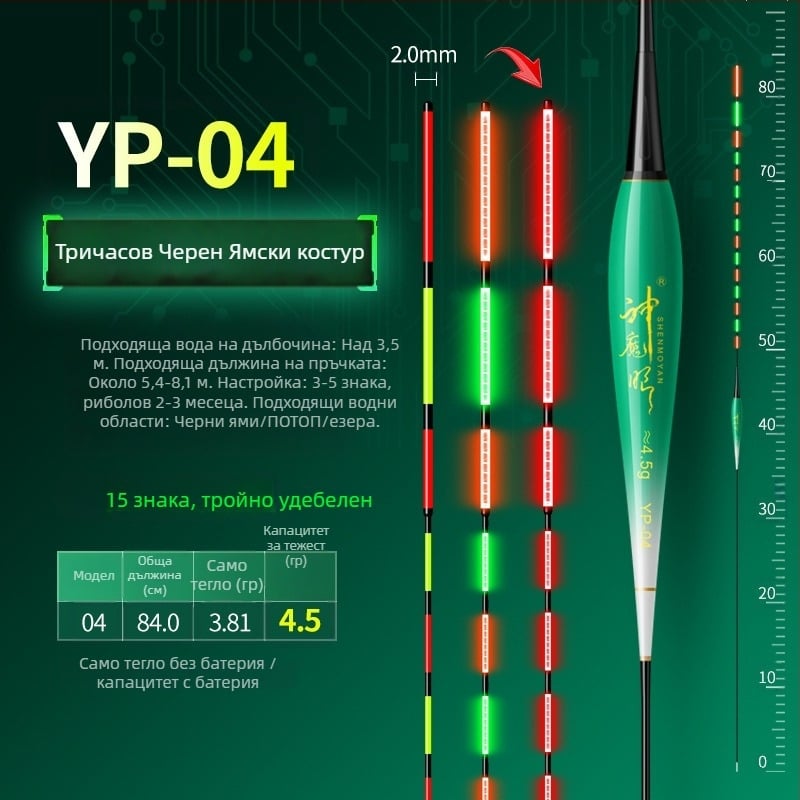Риболовен поплавък със светещо тяло, двойно използване, анти вятър и анти вълни, дебела опашка • Материал: композитен материал • Марка: Default Item