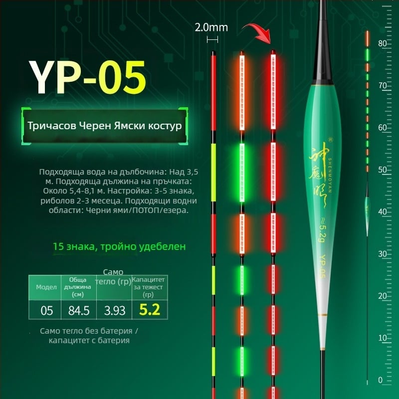 Риболовен поплавък със светещо тяло, двойно използване, анти вятър и анти вълни, дебела опашка • Материал: композитен материал • Марка: Default Item
