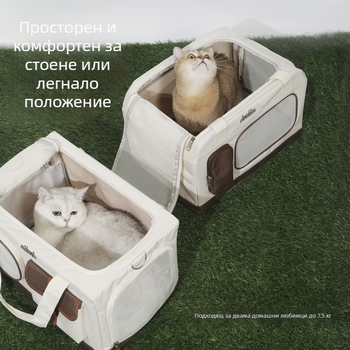 Чанта за домашни любимци на колела – голям капацитет, дишаща двуслойна конструкция, подходяща за пътуване с множество котки, сгъваема чанта за кучета