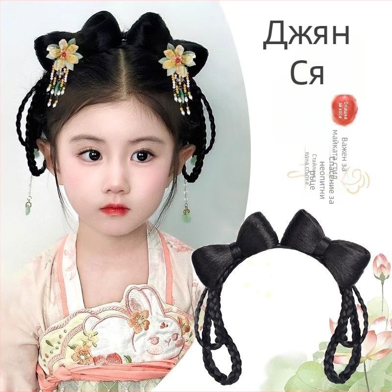 Перука в стил Хан династия, къса за деца, с термоустойчива тел – интегриран кок за коса, аксесоар за глава VM339