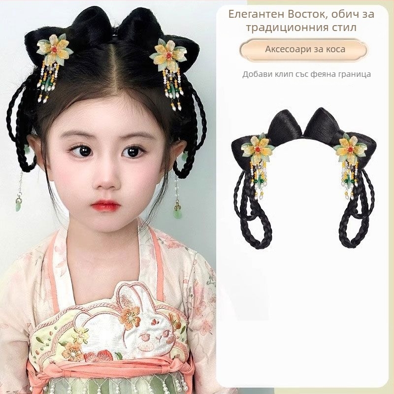 Перука в стил Хан династия, къса за деца, с термоустойчива тел – интегриран кок за коса, аксесоар за глава VM339