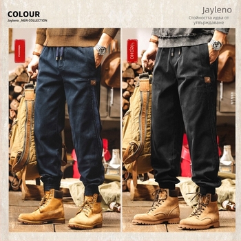 Мъжки панталони за работа и ежедневие, памук-еластан смес, средна талия, цип, прав крак, есен 2025
