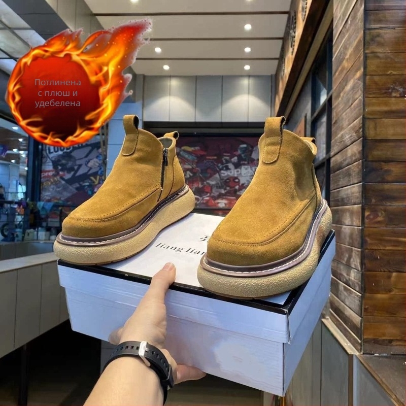 Ботуши с дебела подметка, микрофибърна горна част, зимни, корейски стил високи ботуши, леки, противохлъзгащи, износоустойчиви