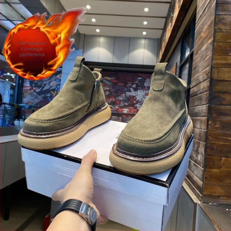 Ботуши с дебела подметка, микрофибърна горна част, зимни, корейски стил високи ботуши, леки, противохлъзгащи, износоустойчиви