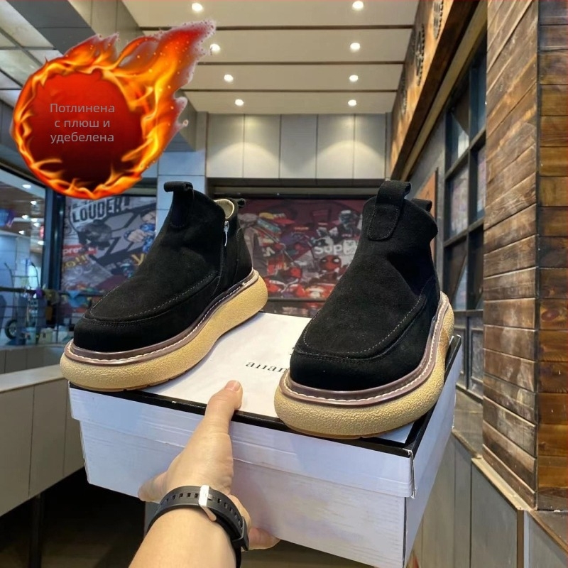 Ботуши с дебела подметка, микрофибърна горна част, зимни, корейски стил високи ботуши, леки, противохлъзгащи, износоустойчиви