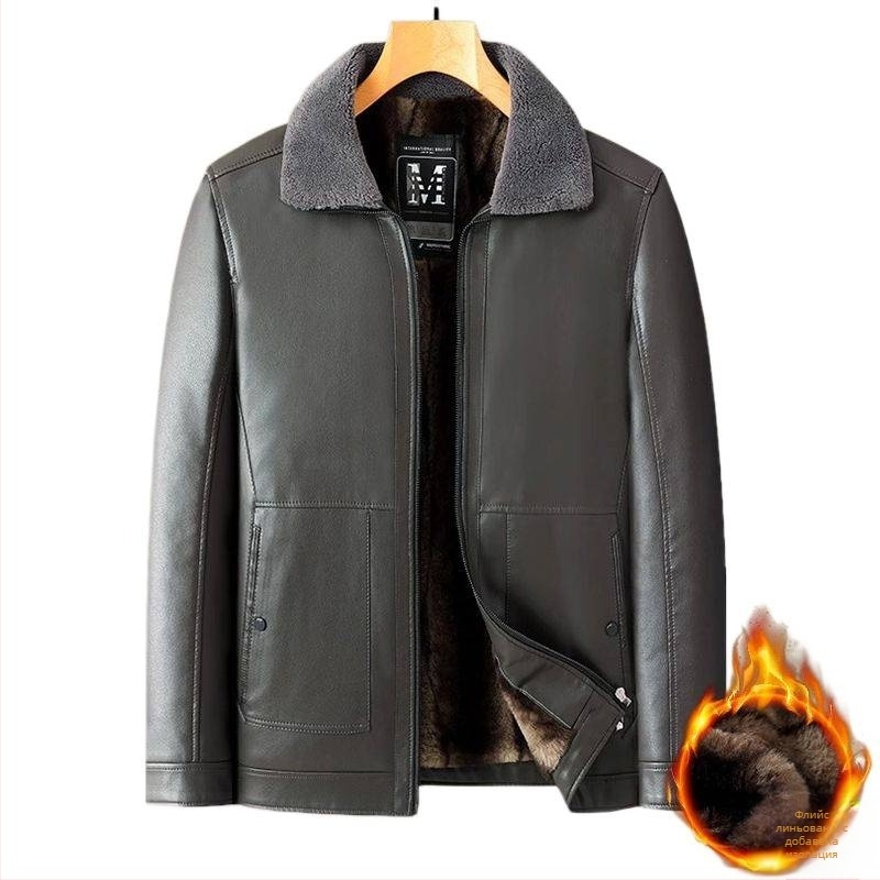 Мъжко кожено яке, естествена кожа, овча кожа, лацкан, цип