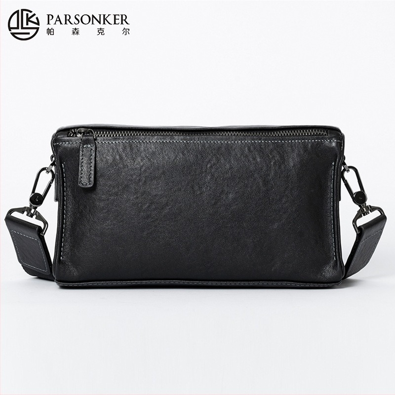 Мъжка чанта през рамо от естествена кожа, първи слой телешка кожа, урбанистичен стил, издръжлива, съвместима с 8-инчов лаптоп