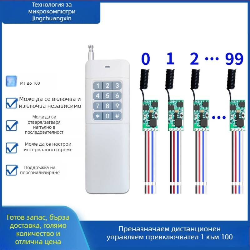 Безжичен дистанционен превключвател — Jingchuangxinwei; работна температура -20 до 75°C; предназначен за дистанционно управление
