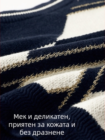 Детска V-образна жилетка — 93,5% памук, преппи стил, карикатурен принт, за деца над 8 години, зима-пролет-есен