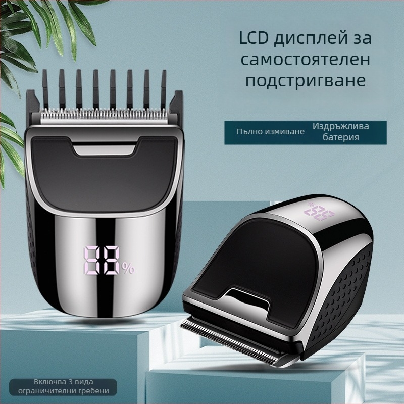 Безжична мъжка машинка за подстригване с LED дисплей, вградена батерия 500–800 mAh, остриета от неръждаема стомана, сменяеми и миещи се, водоустойчива конструкция, живот на батерията 1–3 ч