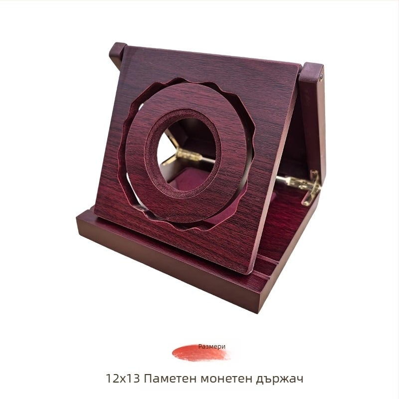 Дървена кутия за значки и юбилейни монети, дървен материал с висока плътност, гравиране и персонализирано лого