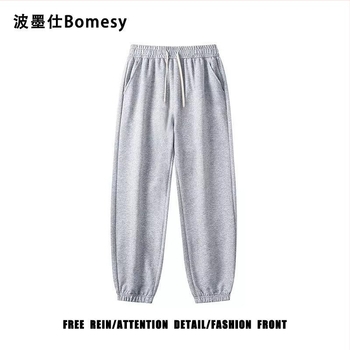 Мъжки спортни панталони за градски стил, терри плат, полиестер 95%, средна талия, право кроене, малки прави крачоли (издадени през пролет 2025)