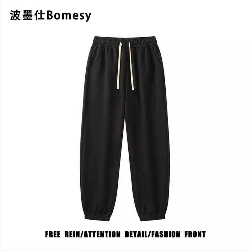 Мъжки спортни панталони за градски стил, терри плат, полиестер 95%, средна талия, право кроене, малки прави крачоли (издадени през пролет 2025)