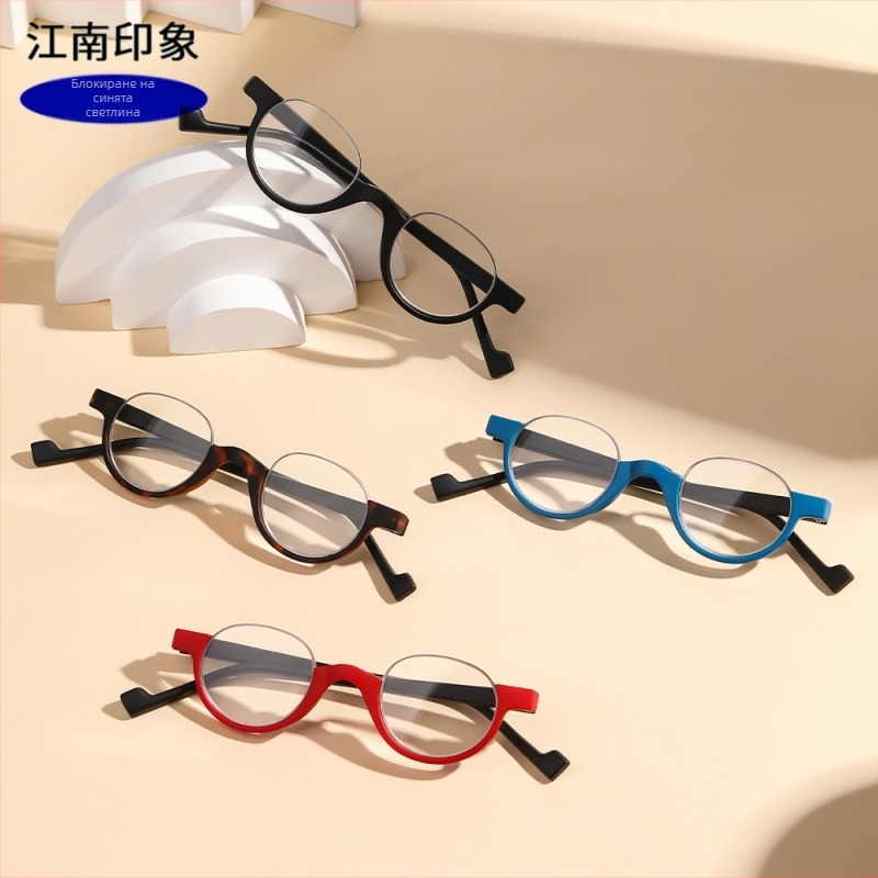 Очила за четене с анти-синя светлина, кръгла рамка, полурамка, лещи AC, рамка метал и PC