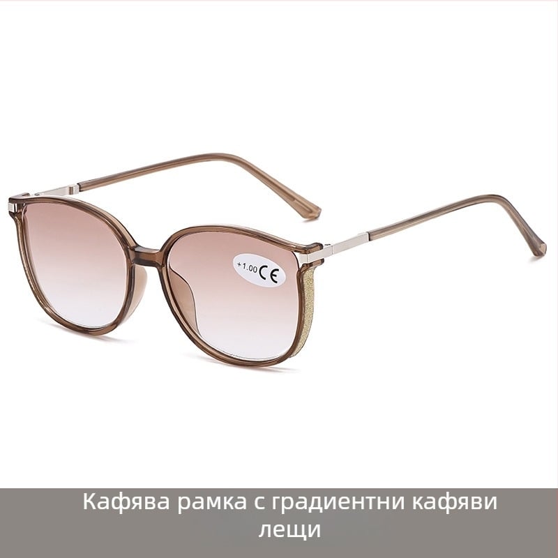 Прогресивни очила за четене с голяма кръгла PC рамка и лещи с UV защита.