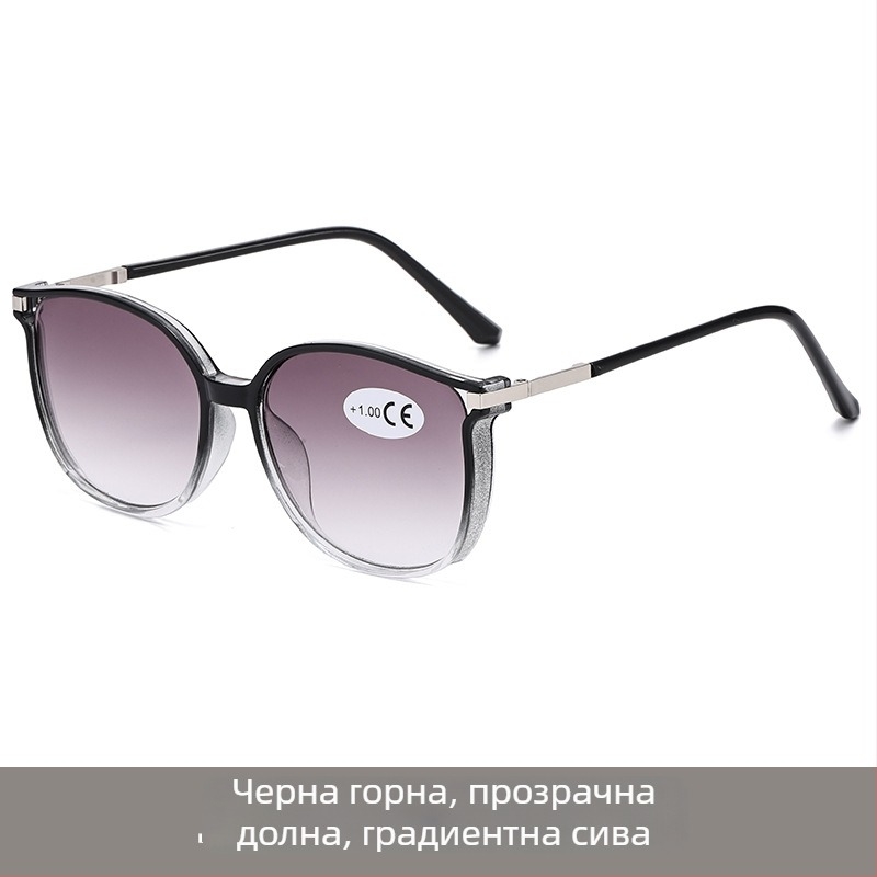 Прогресивни очила за четене с голяма кръгла PC рамка и лещи с UV защита.