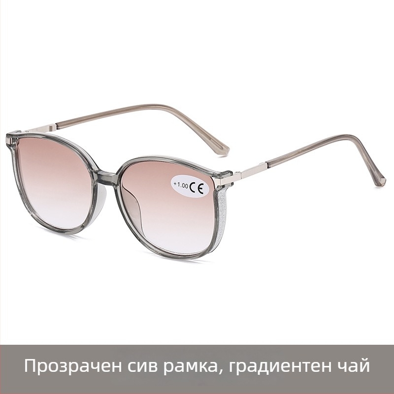 Прогресивни очила за четене с голяма кръгла PC рамка и лещи с UV защита.