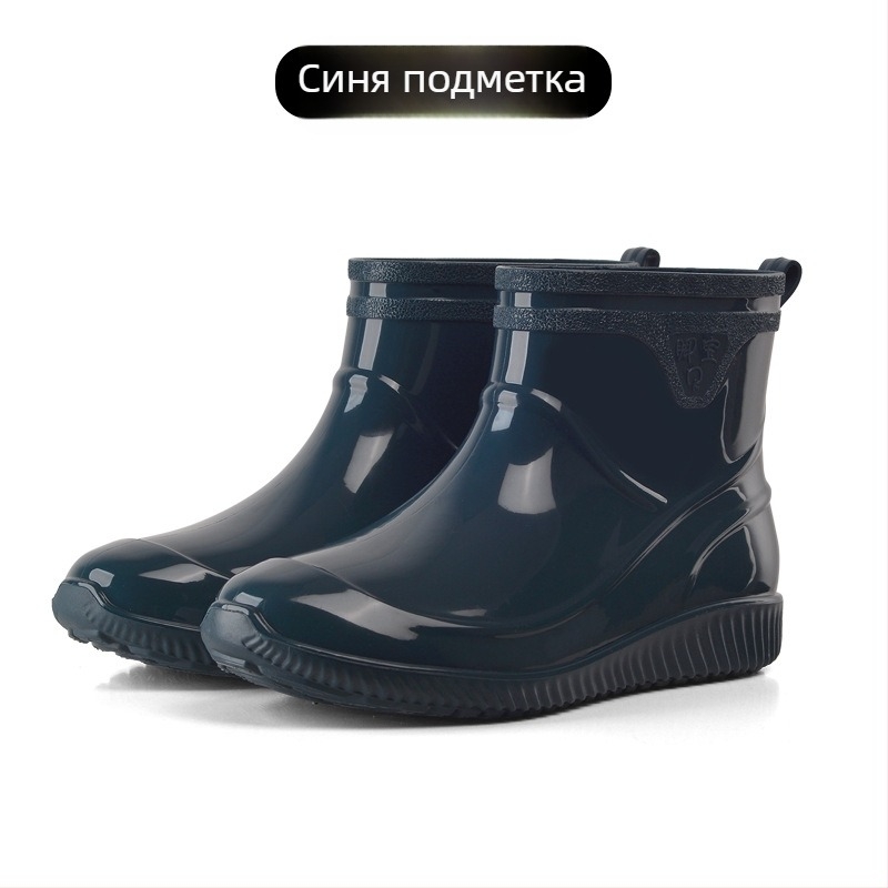 Мъжки дъждовни ботуши от пластмаса, водоустойчиви, антиплъзгащи, топли с изкуствена вълна, къс модел за четири сезона