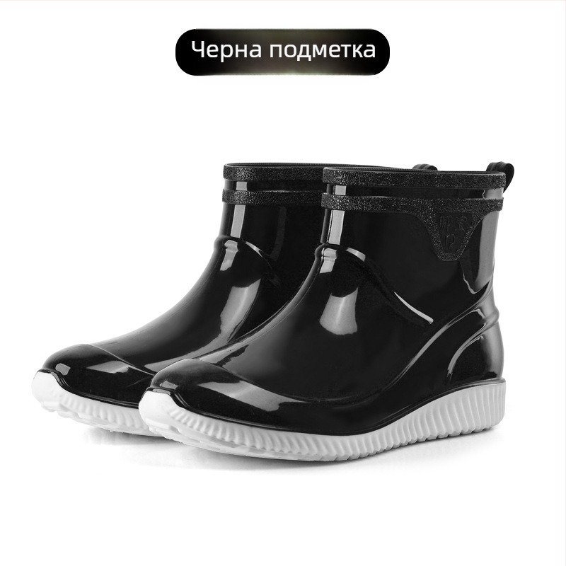 Мъжки дъждовни ботуши от пластмаса, водоустойчиви, антиплъзгащи, топли с изкуствена вълна, къс модел за четири сезона