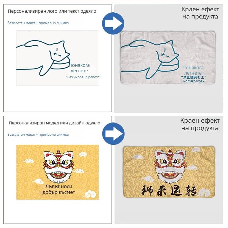 Фланелено одеяло с карикатурен принт, 200 g, смесена прежда, есен-зима