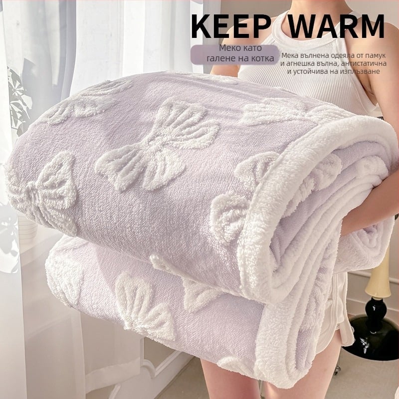 Одеяло от коралов флис с памук, 1000–1500 g, едноцветно с карикатурен мотив, подходящо за всички сезони