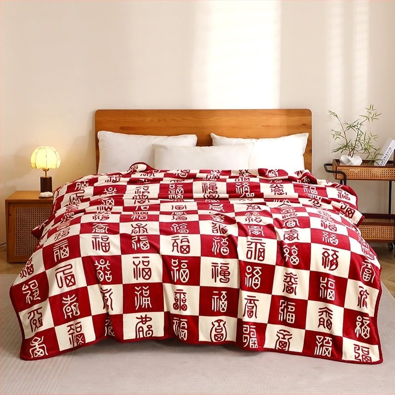 Одеяло с двустранна фланела, полиестер, зима, геометричен принт, 290 г