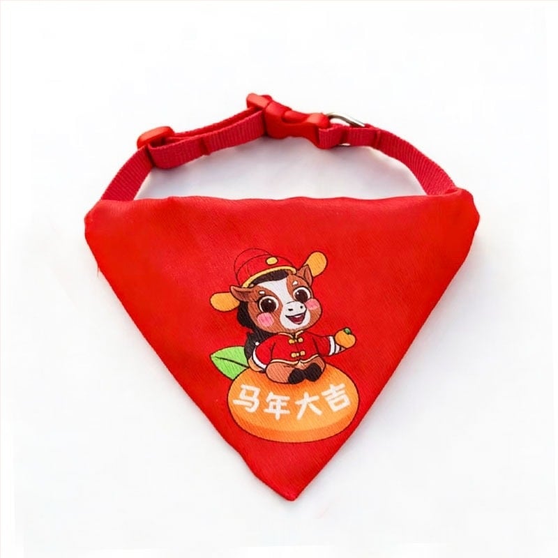 Новогодишна радост за домашни любимци: лигавник за домашни любимци, мохер, едноцветен, китайски стил, мотив Богатство, машинно тъкано