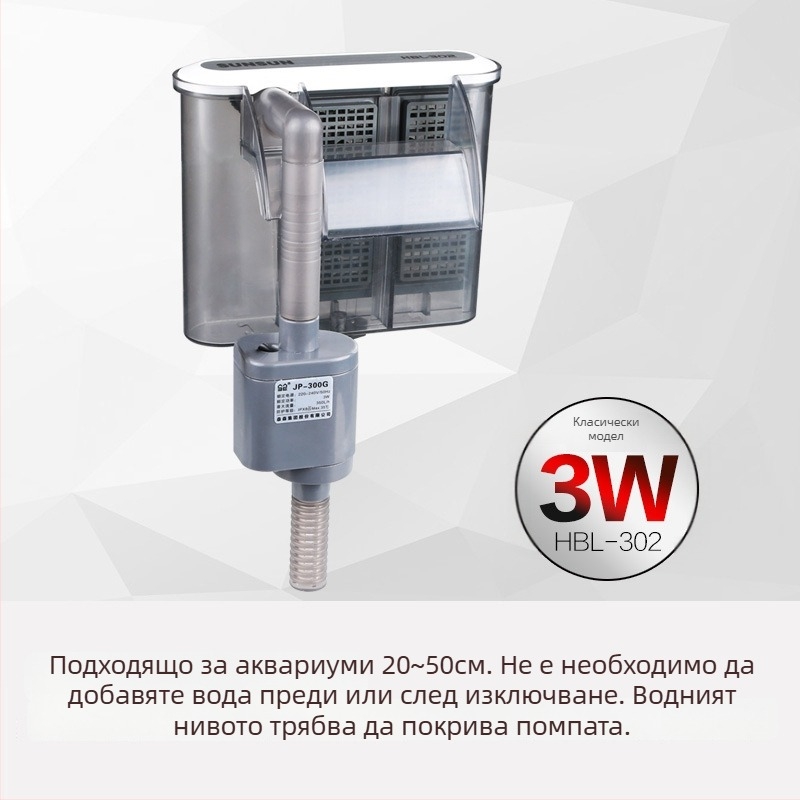 Стенно монтиран филтър с водопад, тройно в едно за външен аквариум – пластмасова конструкция (пластмасова; външен; три в едно; водопад)
