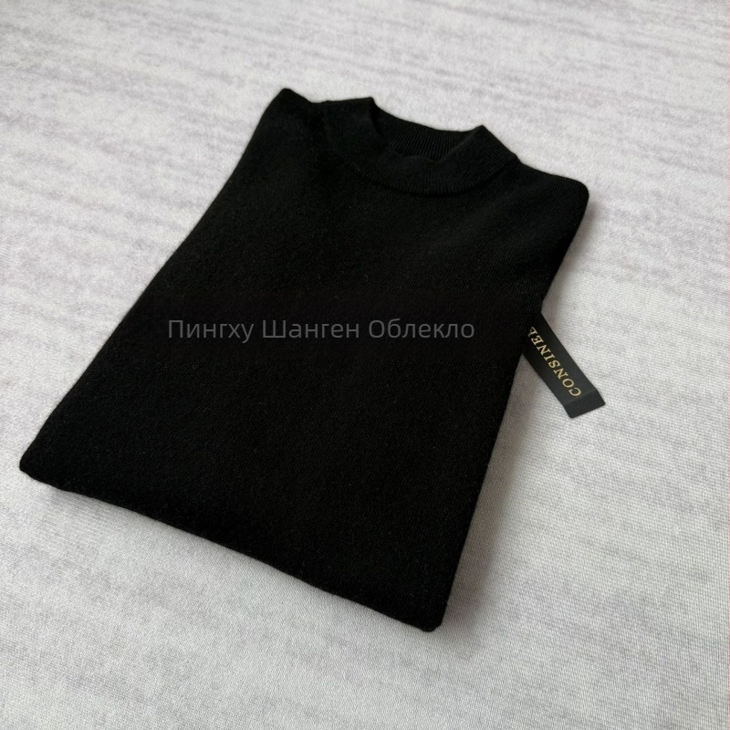 Мъжки безшевен кашмирен пуловер с кръгло деколте, дълги ръкави, свободен силует