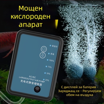 Двуфункционална презареждаща се кислородна помпа с LED осветление за риболов, USB помпа за кислород с многоскоростно регулиране