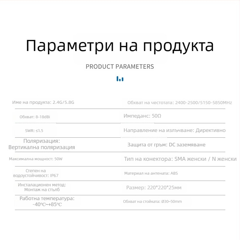 WiFi насочена плоска панелна антена, 2.4/5.8 GHz, 18 dBi усилване, мост AP базова станция