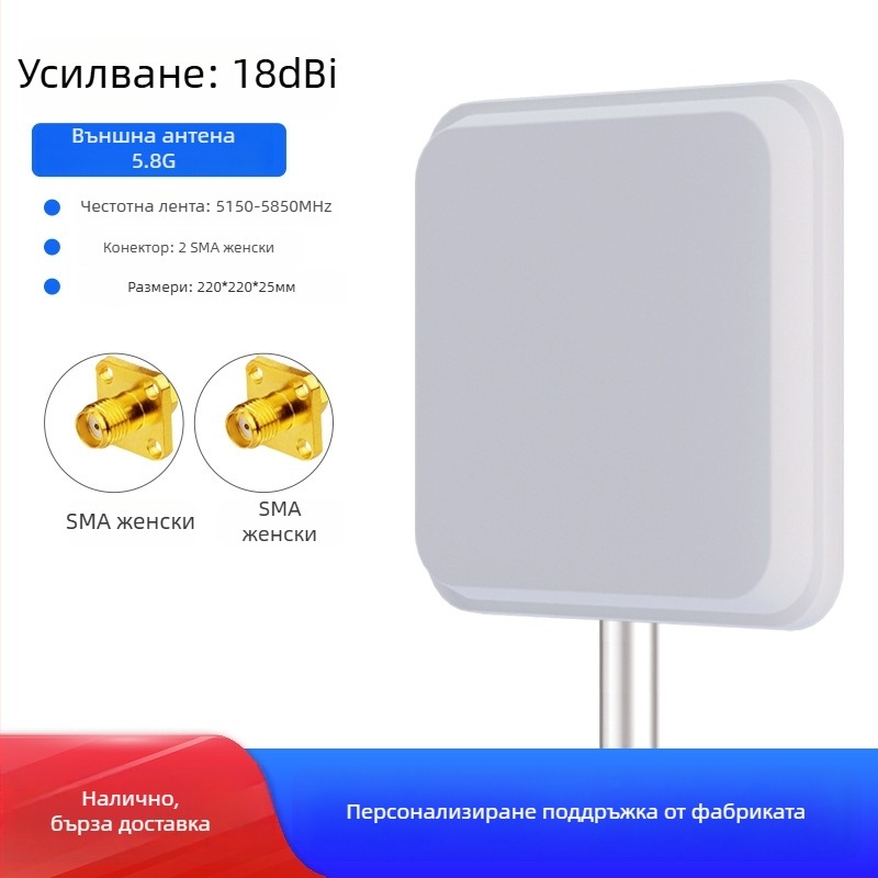 WiFi насочена плоска панелна антена, 2.4/5.8 GHz, 18 dBi усилване, мост AP базова станция