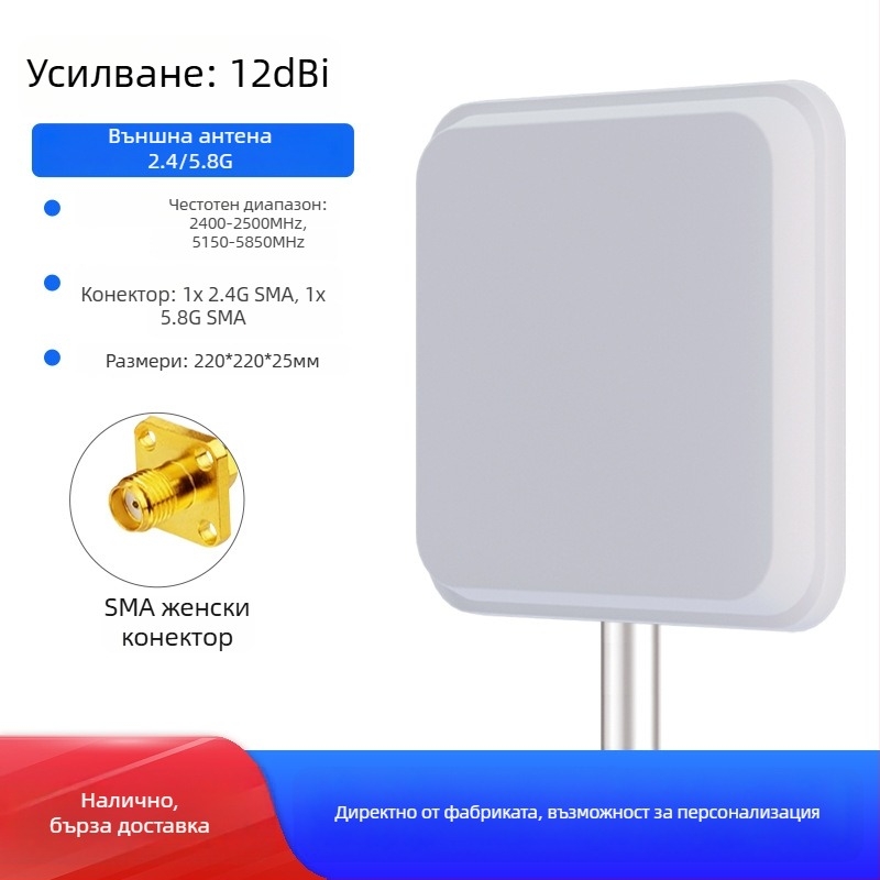WiFi насочена плоска панелна антена, 2.4/5.8 GHz, 18 dBi усилване, мост AP базова станция