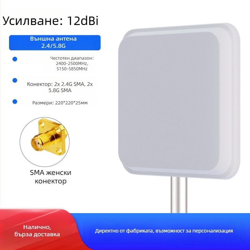 WiFi насочена плоска панелна антена, 2.4/5.8 GHz, 18 dBi усилване, мост AP базова станция