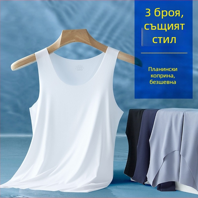 Мъжки потник с широки рамене, модал, съдържание 90–95% модал, плътен плат 251–300 г/м², кръгло деколте, лято