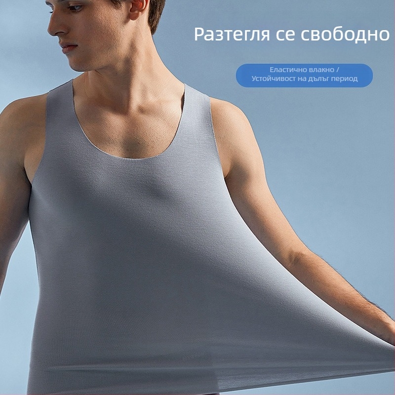 Мъжки потник с широки рамене, модал, съдържание 90–95% модал, плътен плат 251–300 г/м², кръгло деколте, лято