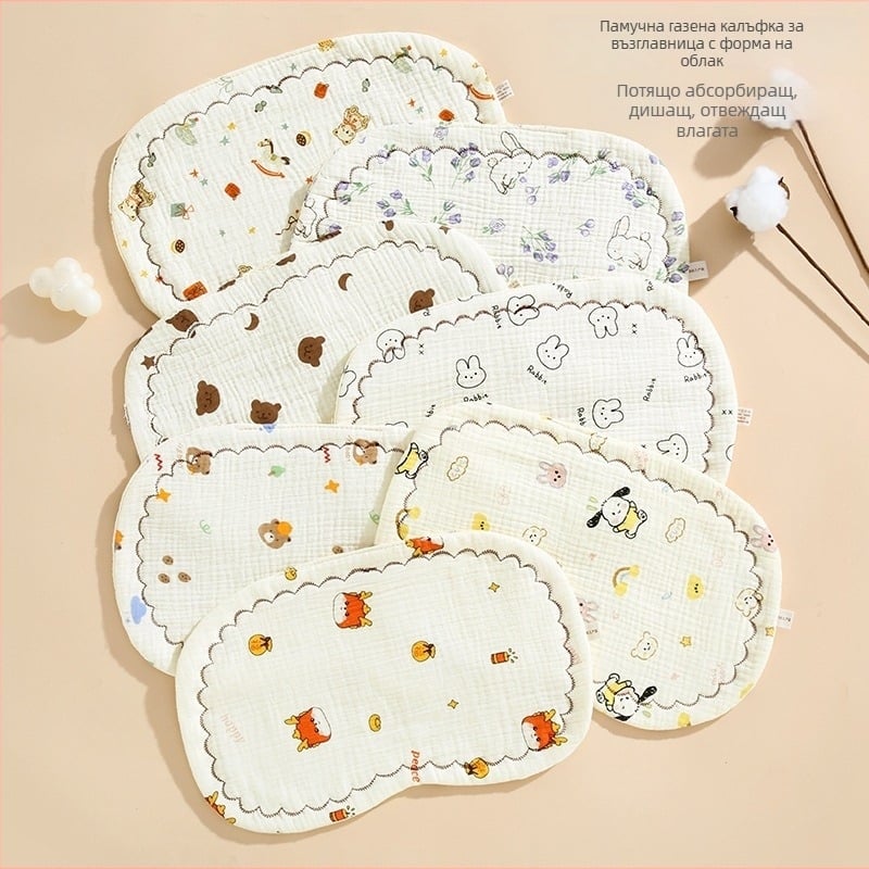 Бебешка плоска възглавничка – чист памук, карикатурен стил, клас А безопасност, за новородени, Moe Rabbit Babe