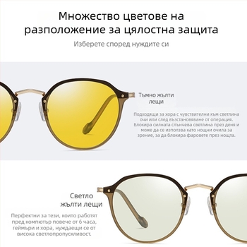 Очила против синя светлина с регулируема ултралека метална рамка, лещи 1,8 мм, 77% пропускливост на светлината, модел 2347